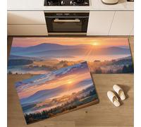 JEDTAKCT Juego De 2 Tapetes De Cocina Misty Valley, Antifatiga Tapete De Cocina Antideslizantes Lavables Coral Orange, Alfombras Vista del Amanecer Decoración para Lavandería Pasillo