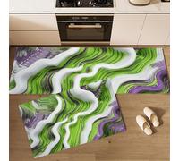 JEDTAKCT Juego De 2 Tapetes De Cocina Textura De Onda Abstracta 3D, Antifatiga Tapete De Cocina Antideslizantes Lavables Verde, Alfombras Geométrica Moderna Decoración para Lavandería Pasillo