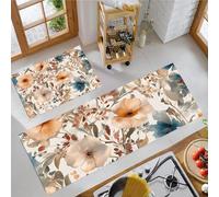 JEDTAKCT Juego De Alfombrillas De Cocina Antideslizantes Lavables Flores De Otoño Absorbentes Y Resistentes A Las Manchas Tapetes Y Tapetes Plantas De Acuarela (Beige, 44X75Cm+44X120Cm)