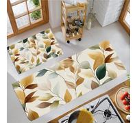 JEDTAKCT Juego De Alfombrillas De Cocina Antideslizantes Lavables Hojas Naturales Absorbentes Y Resistentes A Las Manchas Tapetes Y Tapetes Plantas De Acuarela (Beige, 44X75Cm+44X120Cm)