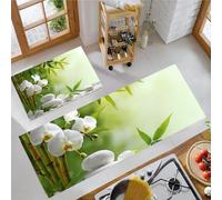 JEDTAKCT Juego De Alfombrillas De Cocina Antideslizantes Lavables Orquídea Bosque De Bambú Absorbentes Y Resistentes A Las Manchas Tapetes Y Tapetes Rocas Simples (Verde Oscuro, 44X75+44X120Cm)