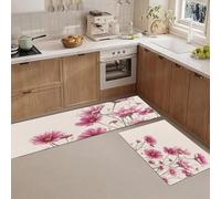JEDTAKCT Juegos De 2 Alfombras De Cocina Cosmos Sencillo, 50X80+50X150Cm Alfombras Lavables Antifatiga, Tapetes Antideslizantes Planta Pintada A Mano Beige para Cocina Lavandería Fregadero