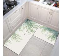 JEDTAKCT Juegos De 2 Alfombras De Cocina Sauce De Acuarela Pájaro, 44X75+44X120Cm Alfombras Lavables Antifatiga, Tapetes Antideslizantes Estética China Verde Oscuro para Cocina Lavandería Fregadero