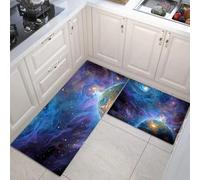 JEDTAKCT Juegos De Alfombras De Cocina Alfombras De Pie Lavables 2 Piezas Azul Marino Alfombra De Piso Antideslizantes De Remolino De Fantasía para Entrada, 43X75Cm+43X150Cm, Galaxia De La Tierra