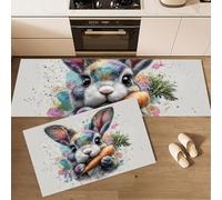 JEDTAKCT Lindo Conejito De Pascua Juego De Alfombras De Cocina De 2 Piezas, Juego De Alfombras De Animal De Acuarela, Beige Antideslizantes Lavables Tapetes De Cocina para Interior, 43X75+43X150Cm