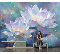 JEDTAKCT Loto De Acuarela De Ensueño Planta Natural 3D Papel Pintado Tapiz Textura De Seda Comedor Cian Gran Papel Pintado Decoración Dormitorio Sala Estar Tv Fondo Pantalla, 450X315Cm