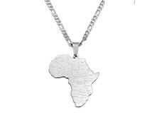 JEDTAKCT Mapa De África Nombre del País Collares Pendientes - Mapa del Mundo Contorno Cadena De Clavícula Bandera De Estilo Étnico Joyería Unisex Encanto Patriótico Cadena De Suéter para Hombr