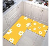 JEDTAKCT Margarita Simple Flor Juegos De Alfombras De Cocina Linda Planta 2 Piezas Antideslizante Alfombra De Cocina Amarillo Cómoda Absorbente Lavable Alfombrillas, 40X60+40X120Cm