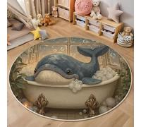 JEDTAKCT Moderno Gran Tamaño Alfombras Ø 100 Cm Salón Antideslizante Moqueta Alfombra Suave Ballena Burbujas Bañera para Dormitorio Ilustración Divertida Marrón Azul Lavable Pelo Corto Tapetes