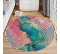 JEDTAKCT Moderno Gran Tamaño Alfombras Ø 160 Cm Salón Antideslizante Moqueta Alfombra Suave Remolinos Lámina Dorada Acuarela para Dormitorio Mármol Lujoso Verde Polvo Lavable Pelo Corto Tapetes