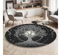 JEDTAKCT Moderno Gran Tamaño Alfombras Ø 180 Cm Salón Antideslizante Moqueta Alfombra Suave Misterio Árbol Luna Nueva para Dormitorio Cielo Estrellado Fantasía Blanco Negro Lavable Pelo Corto Tapetes