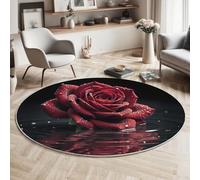 JEDTAKCT Moderno Gran Tamaño Alfombras Ø 80 Cm Salón Antideslizante Moqueta Alfombra Suave Misterio Rosas Lagos para Dormitorio Plantas Elegantes Negro Rojo Lavable Pelo Corto Tapetes