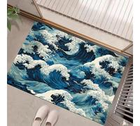 JEDTAKCT Ondas Kanagawa Felpudos para Interiores, Estética Japonesa Felpudos Suaves Lavables, Felpudo Antideslizante De Perfil Bajo para Entrada Cocina Mascotas Perros, 60X90Cm Azul Marino