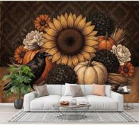 JEDTAKCT Papel Pintado De Tejido No Tejido Pájaro Floral Campestre Retro, 200X140Cm | Fotomurales Damasco Gótico Decorativos, Papel Tapiz Fotográfico Marrón Oscuro Para Dormitorio, Fácil De Instalar
