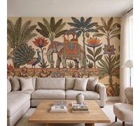JEDTAKCT Papel Pintado De Tnt Paisaje Animal Bohemio, 300X210Cm | Fotomurales Elefantes Pavos Reales Plantas Decorativos, Papel Tapiz Fotográfico Marrón Para Dormitorio, Fácil De Instalar