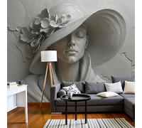 JEDTAKCT Papel Pintado Fotográfico Con Sombrero Relieve Femenino, Impresión Estatua Moderna De Yeso Para Pared, Póster Decorativo Beige Efecto 3D Para Cafetería Restaurante Hotel Temático, 450X315Cm