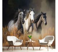 JEDTAKCT Papel Pintado Pared Panorámico Caballos Salvajes Seda, 400X280Cm, Animales De Pastizales Tan, Póster Gigante De Pared Personalizado 3D Para Salón Dormitorio Fotomurales Decoración