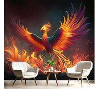JEDTAKCT Papel Pintado Pared Panorámico Fénix En Llamas 3D Seda, 350X256Cm, Animales De Fantasía Naranja Quemado, Póster Gigante De Pared Personalizado 3D Para Salón Dormitorio Fotomurales Decoración
