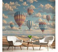JEDTAKCT Papel Pintado Pared Panorámico Globo Aerostático Vintage Seda, 200X140Cm, Paisaje Rural Azul Cielo, Póster Gigante De Pared Personalizado 3D Para Salón Dormitorio Fotomurales Decoración