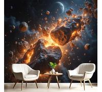JEDTAKCT Papel Pintado Pared Panorámico Meteorito De Llama 3D Seda, 300X210Cm, Universo De Fantasía Tinta Negra, Póster Gigante De Pared Personalizado 3D Para Salón Dormitorio Fotomurales Decoración