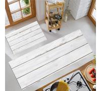 JEDTAKCT Paredes Madera Estilo Rústico Juegos De Alfombras De Cocina Grafiti Pintura Antigua 2 Piezas Antideslizante Alfombra De Cocina Blanco Cómoda Absorbente Lavable Alfombrillas, 44X75+44X120Cm