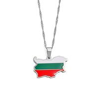 JEDTAKCT República Popular De Bulgaria Mapa Bandera Colgante Collares - Mapa del Mundo Cadena De Clavícula Bandera De Estilo Étnico Joyería Unisex Encanto Patriótico Cadena De Suéter para Hombr