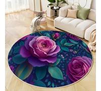 JEDTAKCT Rosa Misteriosa Hojas Alfombra Redonda 120 Cm Estética Botánica Antideslizante Lavable Alfombra Redonda, Pelo Corto Suave para Dormitorio Habitación Infantil Cocina Alfombras, Azul Profundo