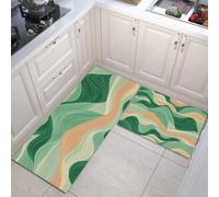 JEDTAKCT Verde Esmeralda Juego De Alfombrillas De Cocina Antideslizantes Duraderas, 2 Pcs Lavables Montañas Onduladas Alfombras para Cocina Lavandería Dormitorio (Rayas Abstractas, 40X60Cm+40X120Cm)
