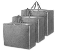 JEDWKFA 3 Piezas Bolsas Almacenaje Ropa Grande, Cajas para Guardar Ropa de Cama, Edredones, Almohadas, Mantas - Gris