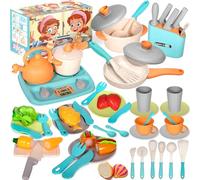 JEDWKFA 48 Piezas Cocina Juguete, Juguetes de Cocina para Niños Accesorios, Cocina Infantil, Utensilios Cocina Juguete, Juego de Ollas y Sartenes, para Niños Niñas 3 4 5 Años