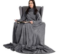 JEDWKFA Manta con Mangas, Mantas para Sofa, Batamanta Mujer, Batamanta Polar Mujer Invierno, Manta Bata Mujer, Súper Suave Manta con Mangas Adulto, Batamanta, 170 X 200CM, Gris