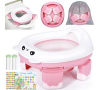 JEDWKFA Orinal de Viaje Portatil Niños Plegable, 3 in 1 Orinal Portatil Niños, Asiento Inodoro Plegable para Niños con 2 Rollo Bolsas, para Acampar o uso Doméstico, Rosa