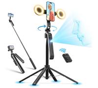Jeebel Trípode de Seguimiento Facial 180cm Extensible Selfie Pole con Luz LED/Control Gestos/Control Remoto/NO App/360°Giratorio - Estabilizador Gimbal para Teléfono Action-Cam DSLR de Video Live Vlog