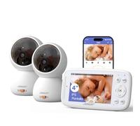 jeeber Camara Vigilancia Bebe con 2 Camaras con App Movil, 4" IPS Pantalla, 360 Grados, Visión Nocturna, Detección de Movimiento Inteligente, Área de Seguridad Personalizada, VOX