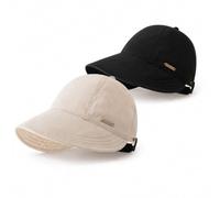 Jeeeun 2 Pack Wide Brim Sun Visors for Women, Adjustable Sun Hat (Beige+Black)