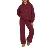 Jeeeun 2026 New Womens Sweat Set 2 Piece Hoodie & Joggers Comfy Casual Loungewear Tracksuit (Dark Red,M)