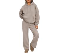 Jeeeun 2026 New Womens Sweat Set 2 Piece Hoodie & Joggers Comfy Casual Loungewear Tracksuit (Khaki,XXL)