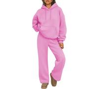 Jeeeun 2026 New Womens Sweat Set 2 Piece Hoodie & Joggers Comfy Casual Loungewear Tracksuit (Pink,L)