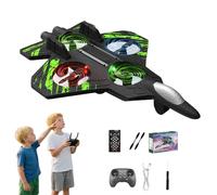Jeeeun 2026 Upgraded RC Stunt Fighter Jet with 360° Flips, LED Lights and Foam Body, Easy-Handling RC Aircraft for Outdoor Flying (Green)