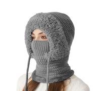 Jeeeun 3 in 1 Beanie Hat for Women with Scarf and Mask, Fleece-Lined Knitted Winter Hat for Daily Wear, Travel, Cold Weather (Gray)