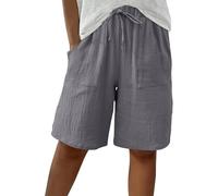 Jeeeun Bermuda Shorts for Women Knee Length, Summer High Waisted Bermuda Shorts Casual Cotton Linen with Pockets (Gray,XL)