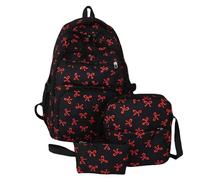 Jeeeun Bow Backpack for Girls, Cute Water Resistant College School Backpack with Lunch Box Pencil Case for Middle & High School (Red)