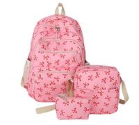 Jeeeun Bow Backpack for Girls, Cute Water Resistant College School Backpack with Lunch Box Pencil Case for Middle & High School (Rose Red)