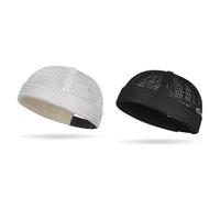 Jeeeun Brimless Hats for Men, Adjustable Breathable Mesh Docker Cap, Lightweight Summer Outdoor Daily Street Wear (Black+Beige)