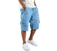 Jeeeun Cargo Shorts for Men Elastic Waist Multi Pockets Summer Outdoor (Sky Blue,3XL)