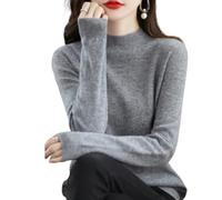 Jeeeun Cashmere Sweaters for Women, 2024 New Cashmere Long Sleeve Soft Pullover Sweater (M,A-Light Gray)