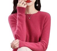 Jeeeun Cashmere Sweaters for Women, Womens Cashmere Sweater, Cashmere Crew Neck Long Sleeve Soft Pullover Sweater (XXL,Raspberry)