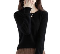 Jeeeun Cashmere Sweaters for Women, Womens Cashmere Sweater, Cashmere Crew Neck Long Sleeve Soft Pullover Sweater (M,Black)