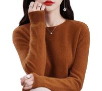 Jeeeun Cashmere Sweaters for Women, Womens Cashmere Sweater, Cashmere Crew Neck Long Sleeve Soft Pullover Sweater (XXL,Caramel)
