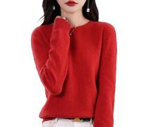 Jeeeun Cashmere Sweaters for Women, Womens Cashmere Sweater, Cashmere Crew Neck Long Sleeve Soft Pullover Sweater (M,Red)